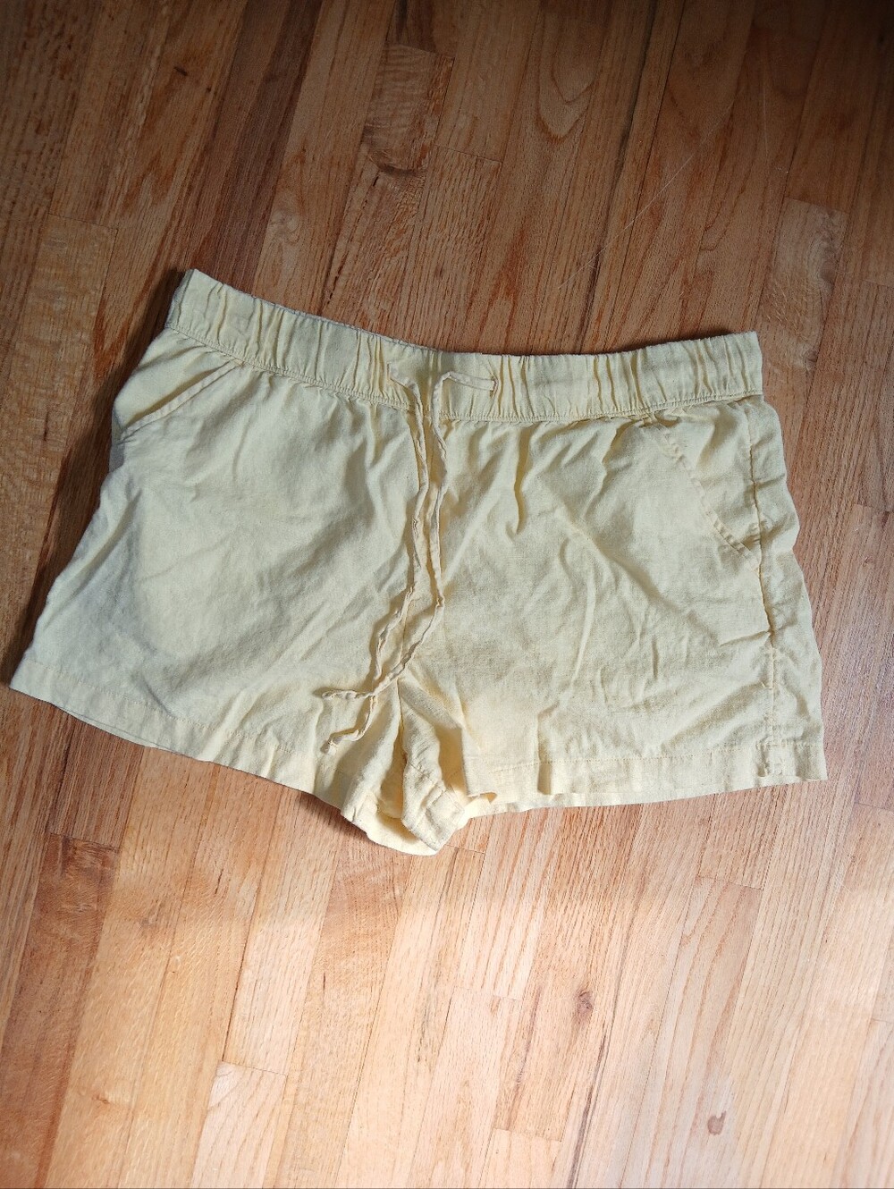 Yellow Linen Blend Shorts